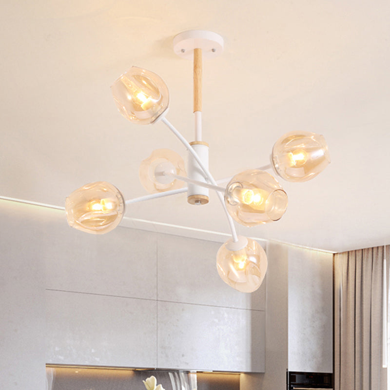 Contemporary Dome Chandelier With Blue/Tan Glass 6/8 Lights - Stylish Pendant Light For Living Room