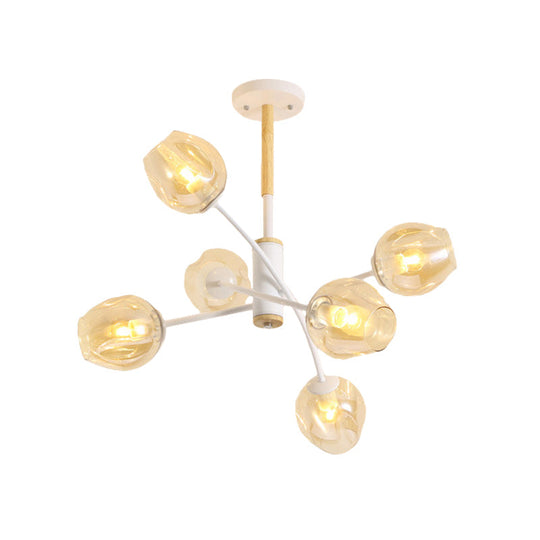 Contemporary Dome Living Room Chandelier: Blue/Tan Glass 6/8 Lights Stylish Pendant Light