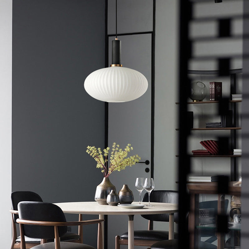 Macaron Black/Pink/Blue Pendant Dining Room Light With White Glass Shade - 5/8/12 Wide