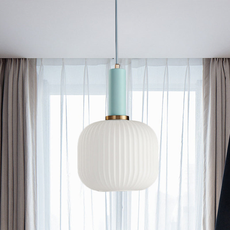 Macaron Black/Pink/Blue Pendant Dining Room Light With White Glass Shade - 5/8/12 Wide Blue / 8