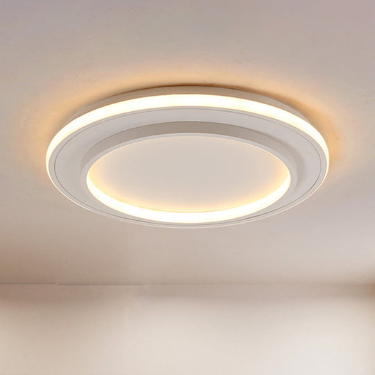 Simple Style White Disk Flush Mount Led Ceiling Light In Warm/White - 18/21.5 Wide