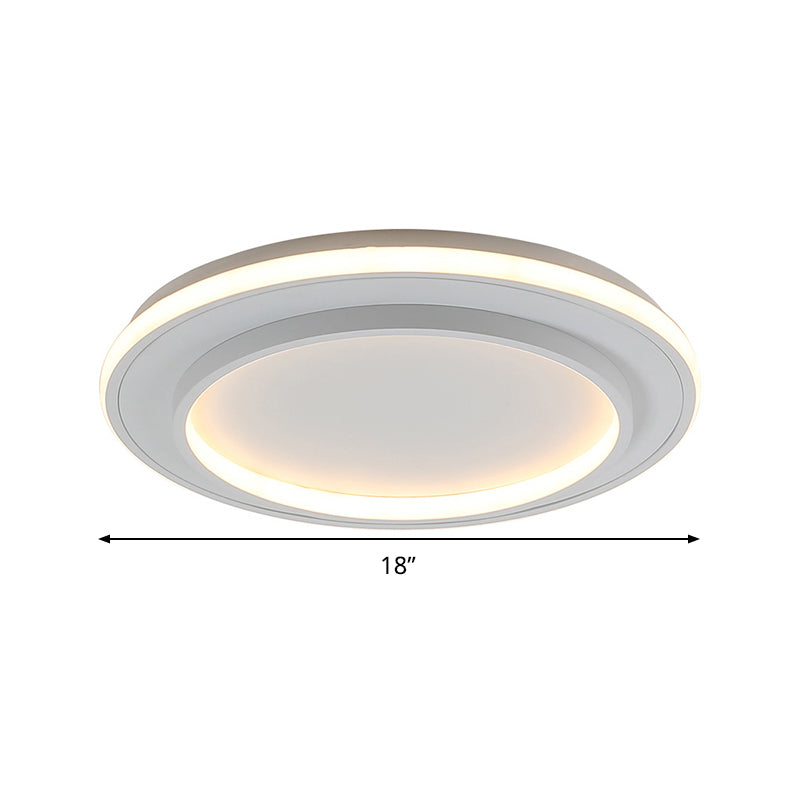 Simple Style White Disk Flush Mount Led Ceiling Light In Warm/White - 18’/21.5’ Wide