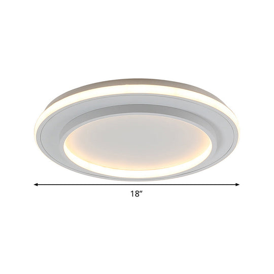 Simple Style White Disk Flush Mount Led Ceiling Light In Warm/White - 18/21.5 Wide