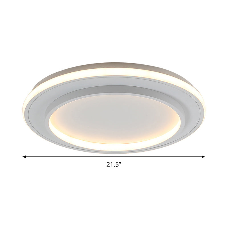 Simple Style White Disk Flush Mount Led Ceiling Light In Warm/White - 18’/21.5’ Wide