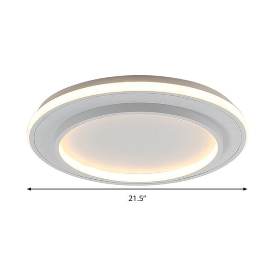 Simple Style White Disk Flush Mount Led Ceiling Light In Warm/White - 18/21.5 Wide
