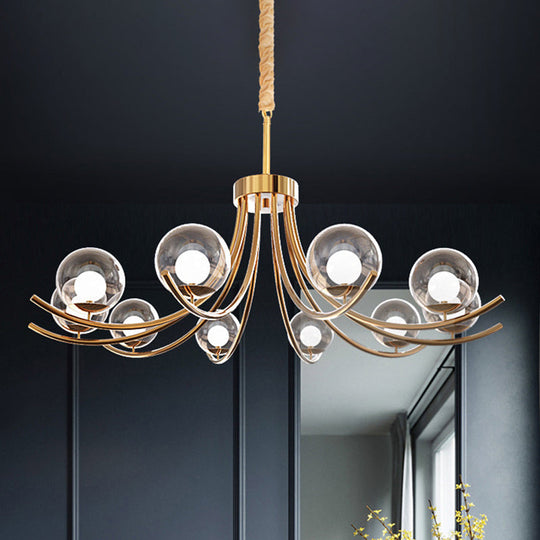 Modern Style Clear Glass Ball Chandelier - Golden Hanging Lamp With Curved Arm (6/8/10 Heads) 10 /