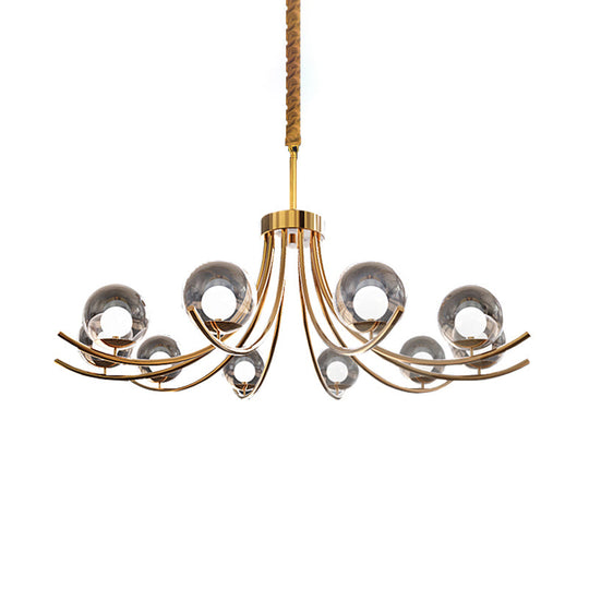 Modern Style Clear Glass Ball Chandelier - Golden Hanging Lamp With Curved Arm (6/8/10 Heads)