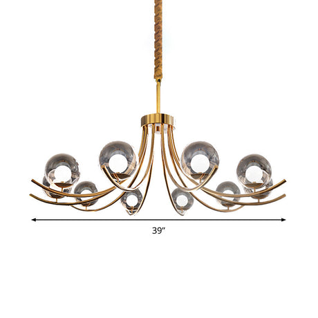 Modern Clear Glass Ball Chandelier With Curved Arm - 6/8/10 Heads Golden Hanging Lamp