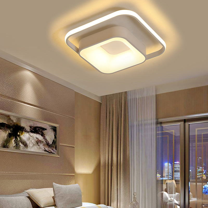 Minimalist Led Ceiling Light Square Metal Fixture With Stepless Dimming And Remote Control In