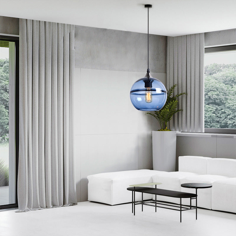 Modern Blue/Clear Glass Pendant Light For Dining Room – 1 Head 8’/10’/12’ Wide