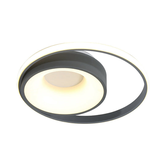 Modern Metal Gray Led Circular Flush Light With Remote Control Dimming