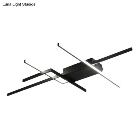 29.5’/43’ Wide Black Crossed Line Ceiling Flush Mount Led Light In Warm/White Light