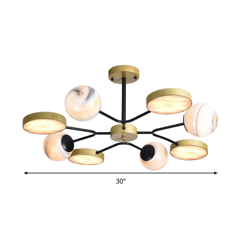 Hand Blown Glass Round Chandelier Light - Contemporary Pendant Lighting Fixture In Gold (6/8 Lights)