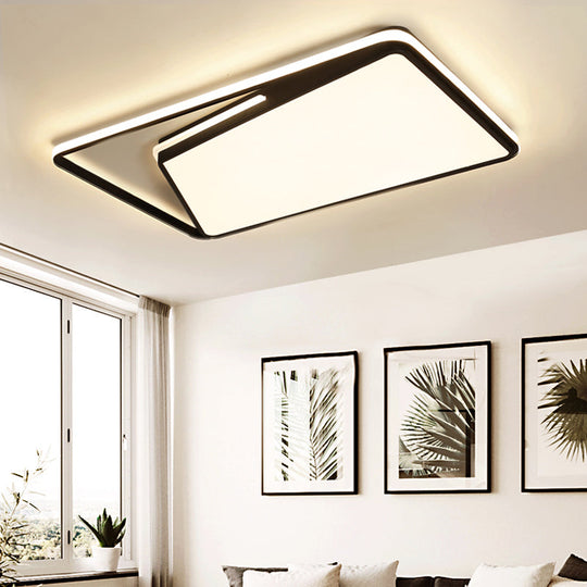 Modern Rectangle Ceiling Mounted Led Flush Light Fixture For Living Room - Black/White With
