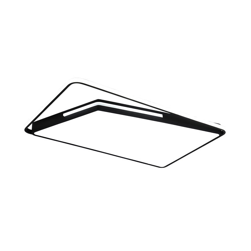 Modern Rectangle Ceiling Mounted Led Flush Light Fixture For Living Room - Black/White With