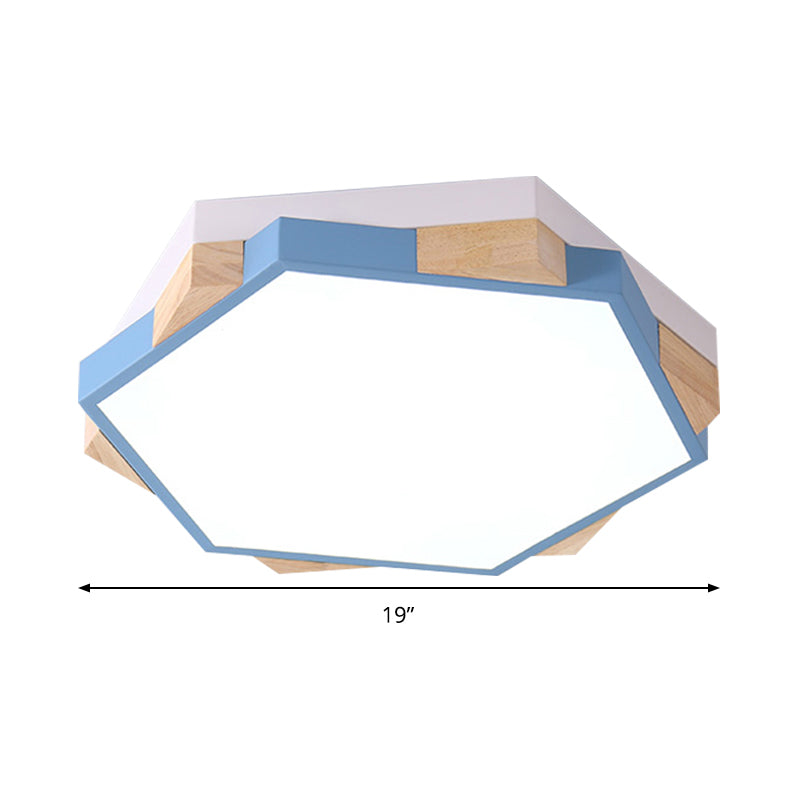 Hexagon Led Flushmount Ceiling Lamp In Pink/Yellow/Blue With Metal Shade Warm/White Light