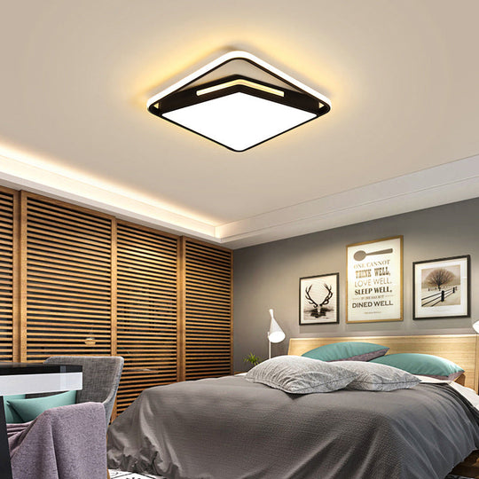 16/19.5 Metal Square Ceiling Mount Light Fixture - Contemporary Black/White Flush In Warm/White/3