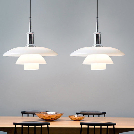 Modernist White Glass 3-Tier Suspension Light With 1 Bulb Hanging Lamp Perfect For Living Room