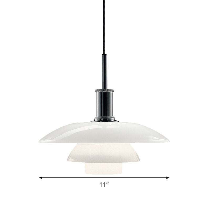 Modernist White Glass 3-Tier Suspension Light With 1 Bulb Hanging Lamp Perfect For Living Room
