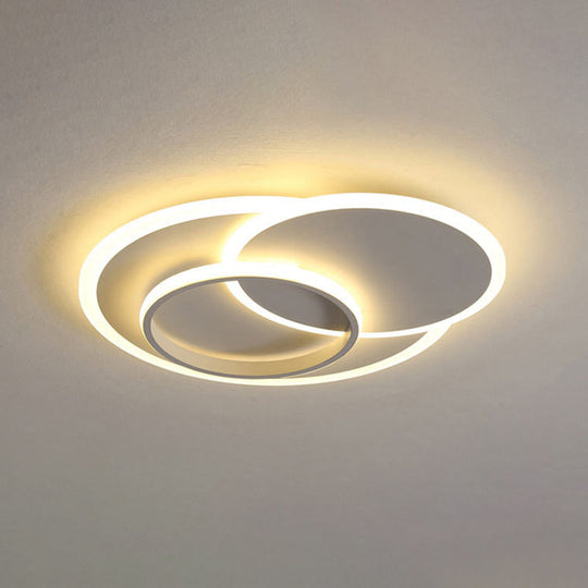 Modern Flush Mount Led Ceiling Lamp For Bedrooms - 19/23 Wide Stepless Dimming Remote Control White