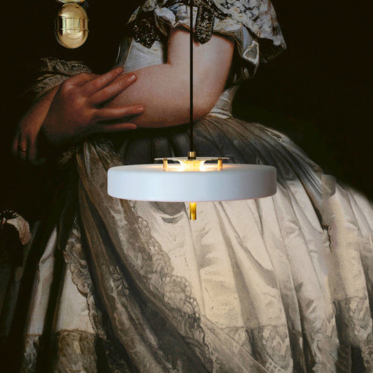 Modern Drum Chandelier Light Blue/White/Black Metal - 3-Light Dining Room Hanging Fixture