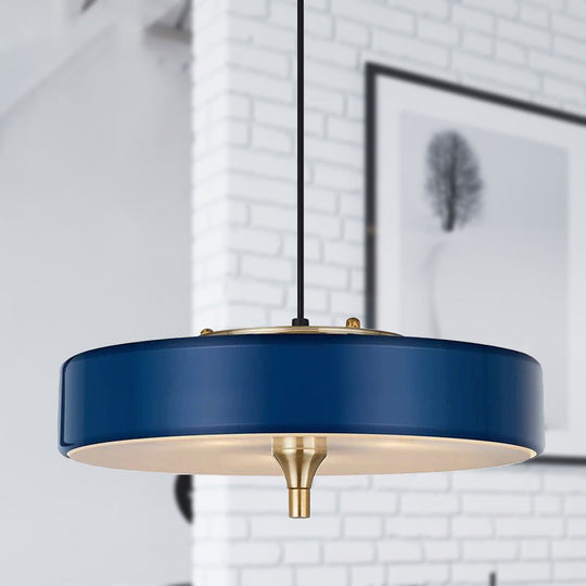 Modern Drum Chandelier - Light Blue/White/Black Metal 3-Light Dining Room Hanging Fixture