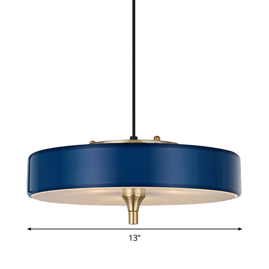 Modern Drum Chandelier - Light Blue/White/Black Metal 3-Light Dining Room Hanging Fixture