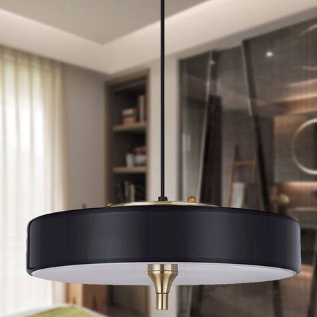 Modern Drum Chandelier - Light Blue/White/Black Metal 3-Light Dining Room Hanging Fixture Black