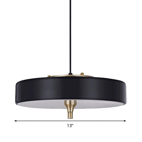 Modern Drum Chandelier - Light Blue/White/Black Metal 3-Light Dining Room Hanging Fixture