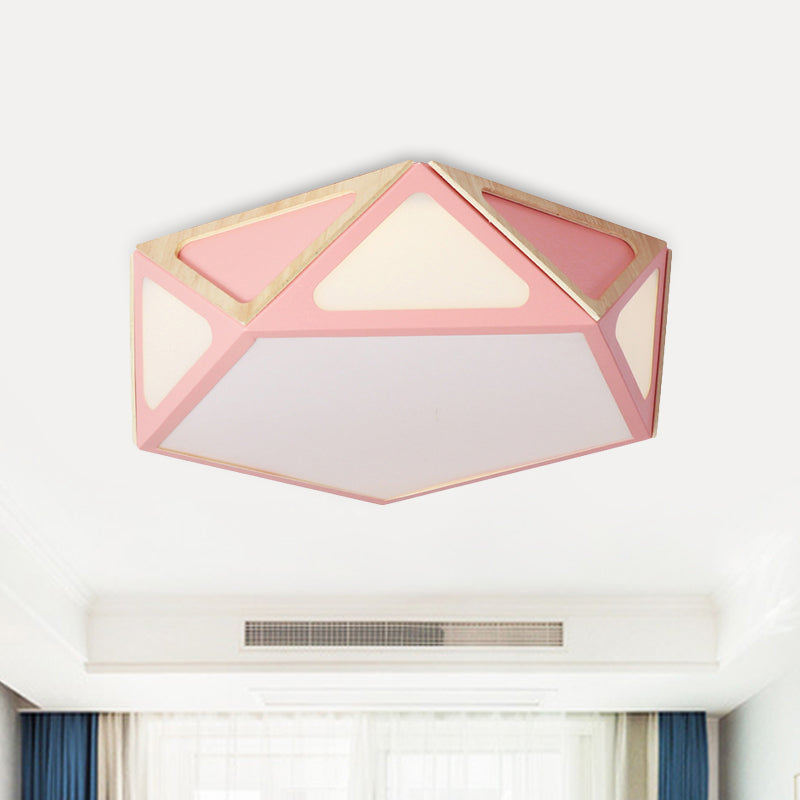 Modern Geometric Flush Light: Acrylic White/Pink/Yellow Led Ceiling Fixture Warm/White Light