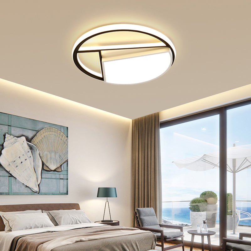 Contemporary Black & White Led Geometric Ceiling Lamp - 16/19.5 Wide