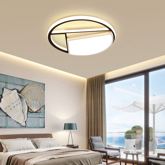 Contemporary Black & White Led Geometric Ceiling Lamp - 16/19.5 Wide