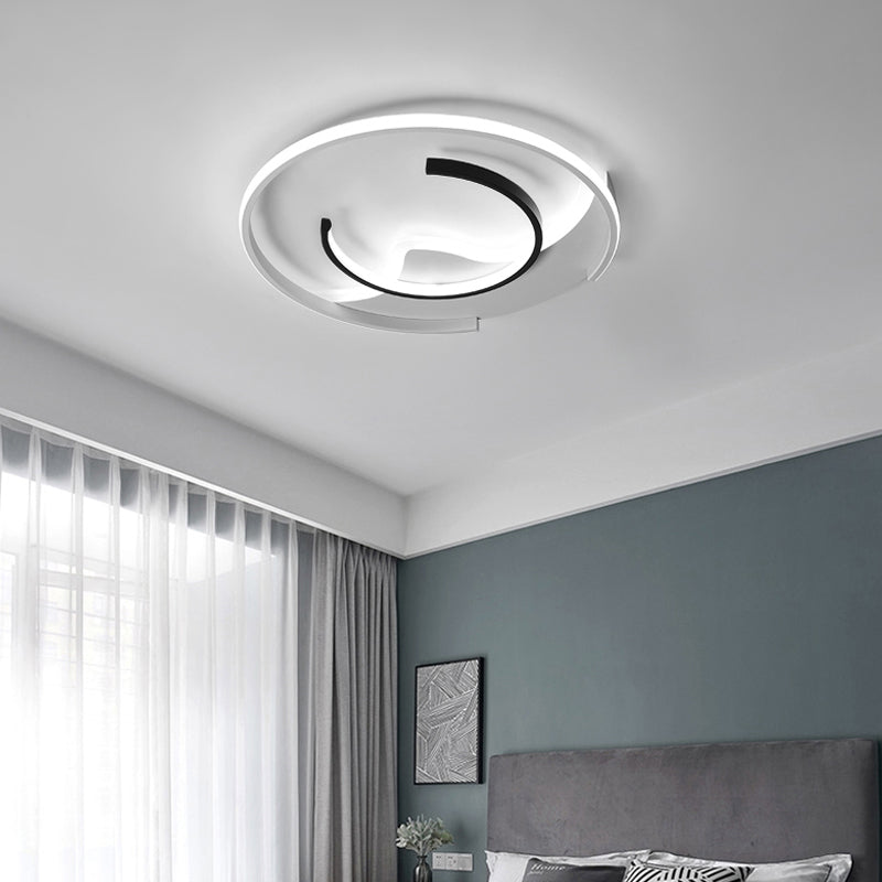 Modern Acrylic Ceiling Light: Semi-Circle Shape In Black & White Flush Mounted With Led