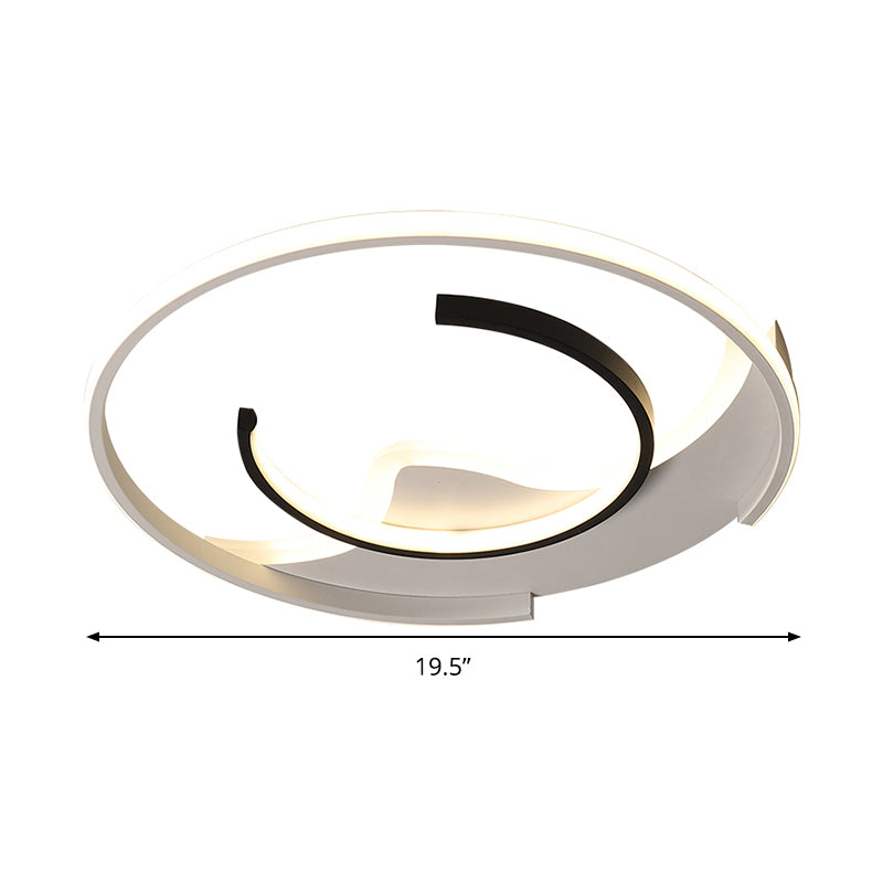 Modern Acrylic Ceiling Light: Semi - Circle Shape In Black & White Flush Mounted With Led Remote -