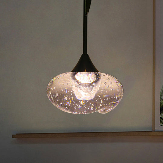 Contemporary Brass Seeded Glass Pendant Light - Elegant Oval Hanging Ceiling