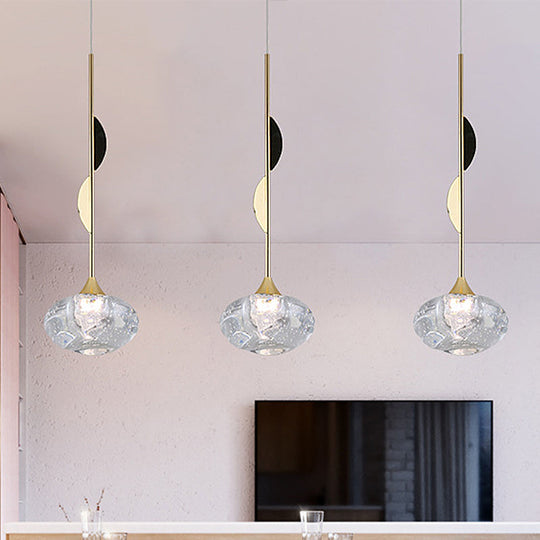 Brass Hanging Ceiling Pendant Light Clear Seeded Glass Oval Contemporary Style 1-Light
