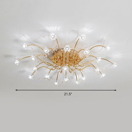 Sputnik Crystal Semi Flush Ceiling Light Fixture In Gold With 17/21 Bulbs - Contemporary Design