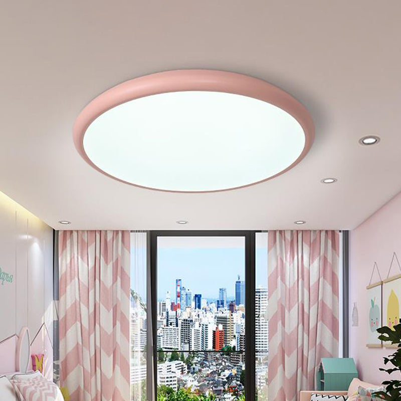 Modern Pink Led Ceiling Mounted Fixture Round Acrylic Flush Mount Light In Warm & White