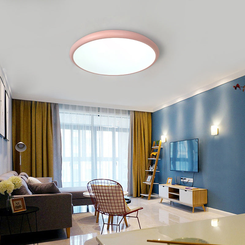 Modern Pink Led Ceiling Mounted Fixture Round Acrylic Flush Mount Light In Warm & White