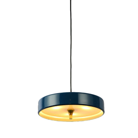 Contemporary Disk Pendant Light - Blue/White/Black Metal Bedroom Hanging Lamp