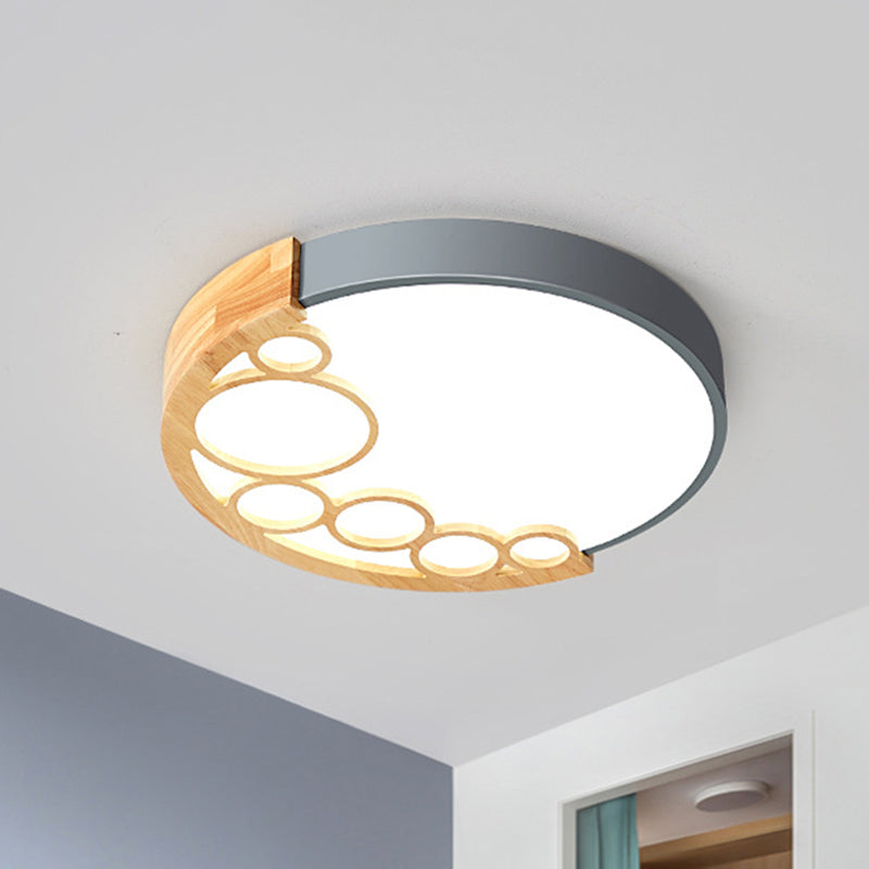 18.5’/23’ W Round Metal Flush Mount Ceiling Lamp Modernist Led Grey Warm/White Light Remote