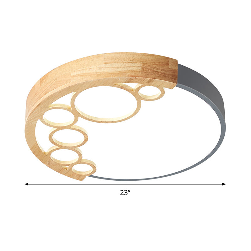 18.5’/23’ W Round Metal Flush Mount Ceiling Lamp Modernist Led Grey Warm/White Light Remote