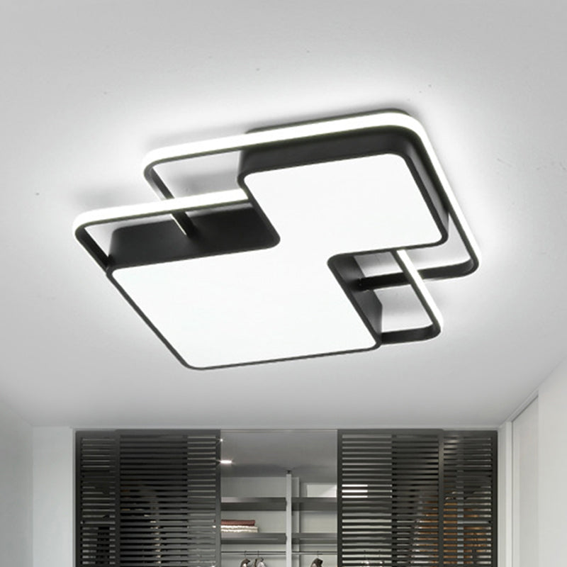 Modern Geometric Led Flush Mount Lamp In Black/White - 18’/21.5’ W Silica Gel Close To Ceiling