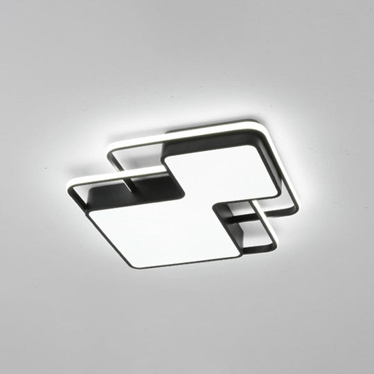 Modern Geometric Led Flush Mount Lamp In Black/White - 18/21.5 W Silica Gel Close To Ceiling Light