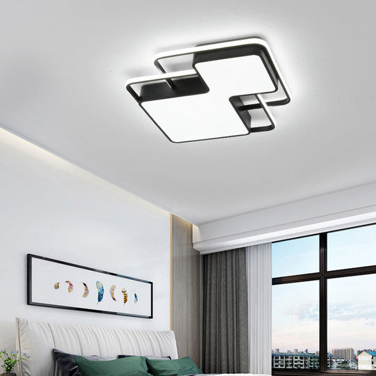 Modern Geometric Led Flush Mount Lamp In Black/White - 18/21.5 W Silica Gel Close To Ceiling Light