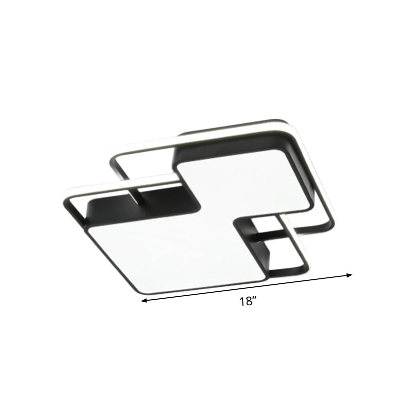 Modern Geometric Led Flush Mount Lamp In Black/White - 18’/21.5’ W Silica Gel Close To Ceiling