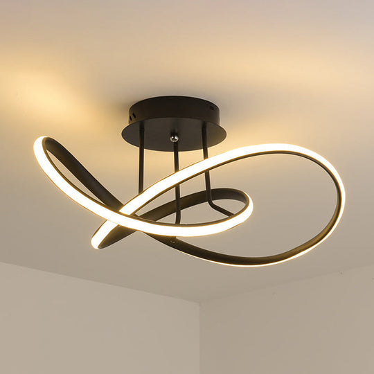 19.5’/23.5’ Modern Swirl Wave Led Ceiling Mount Light Fixture – Black Acrylic Warm/White