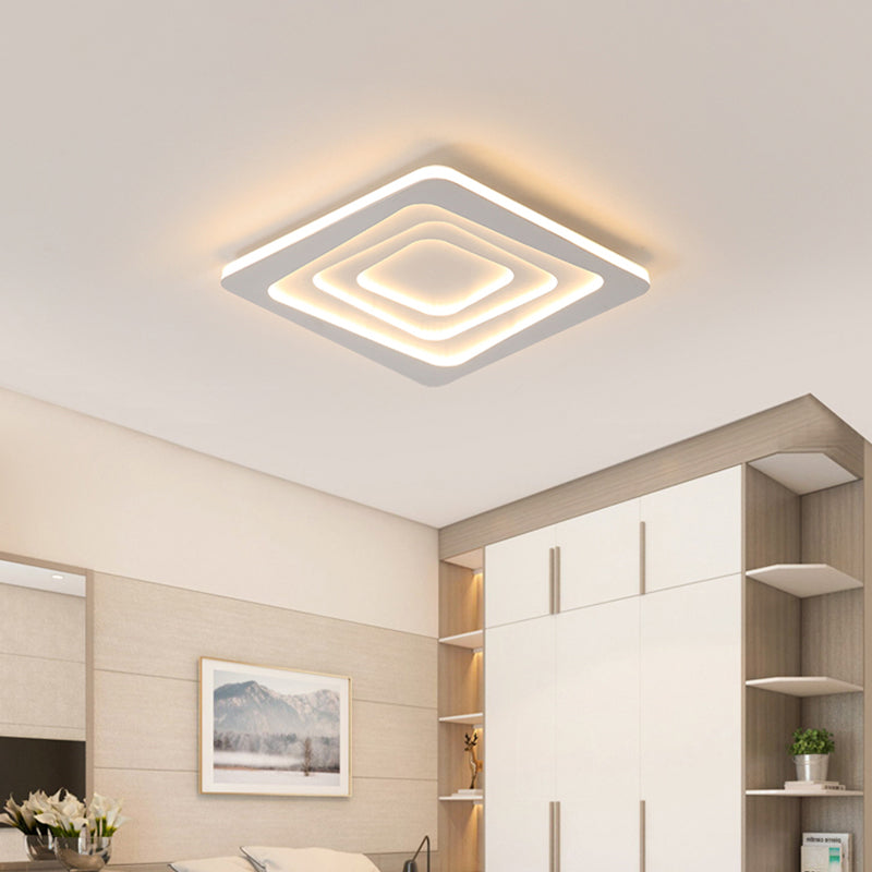 Modern Layered Square Ceiling Light - Led Flush Mount Lamp With Stepless Dimming Remote Control