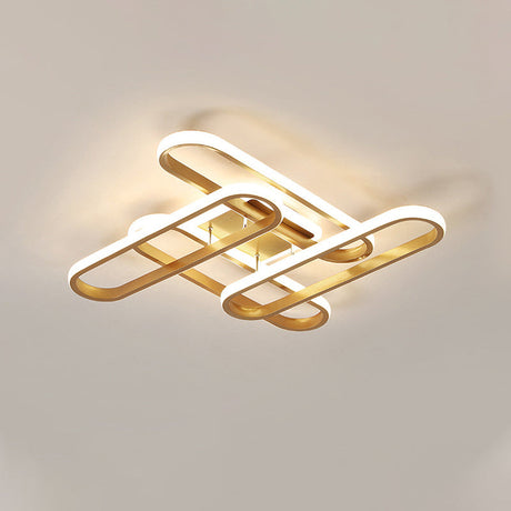Gold Semi Flush Led Ceiling Light Fixture For Living Room With Oval Acrylic Shade - Warm/White