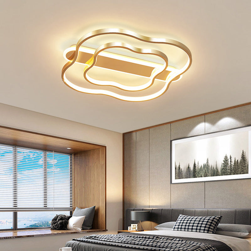 Nordic Led Gold Floral Ceiling Light- Elegant Flush Mount Lamp (21/25.5) - Warm/White Light Options